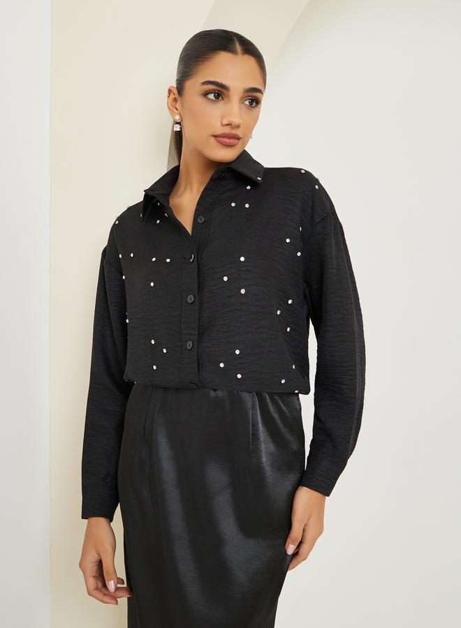 Styli Women Black Embellished Long Sleeve Shirt - Image 5